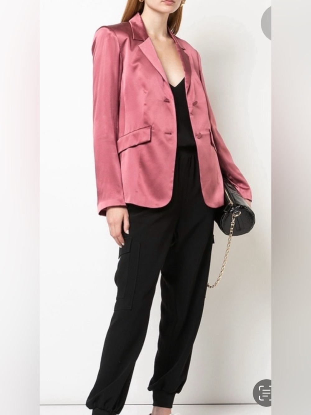 Cinq A Sept Size Small 100% Silk Satin Chic Classic 2-Button Blazer In Rosewood